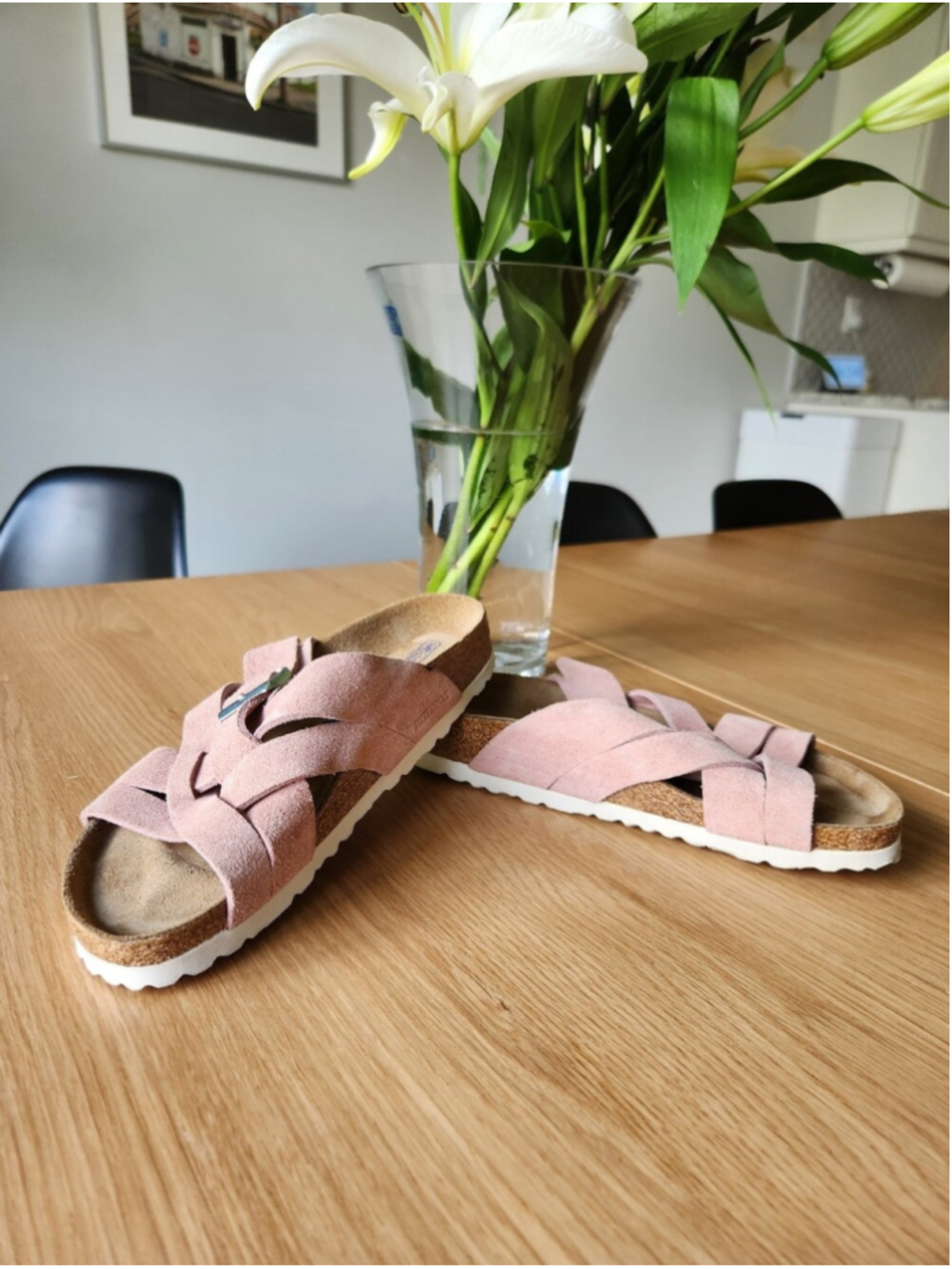 Birkenstock Lugano Soft Footbed Sandals Size 38 Pink Leather Suede Comfortable - Picture 2 of 8